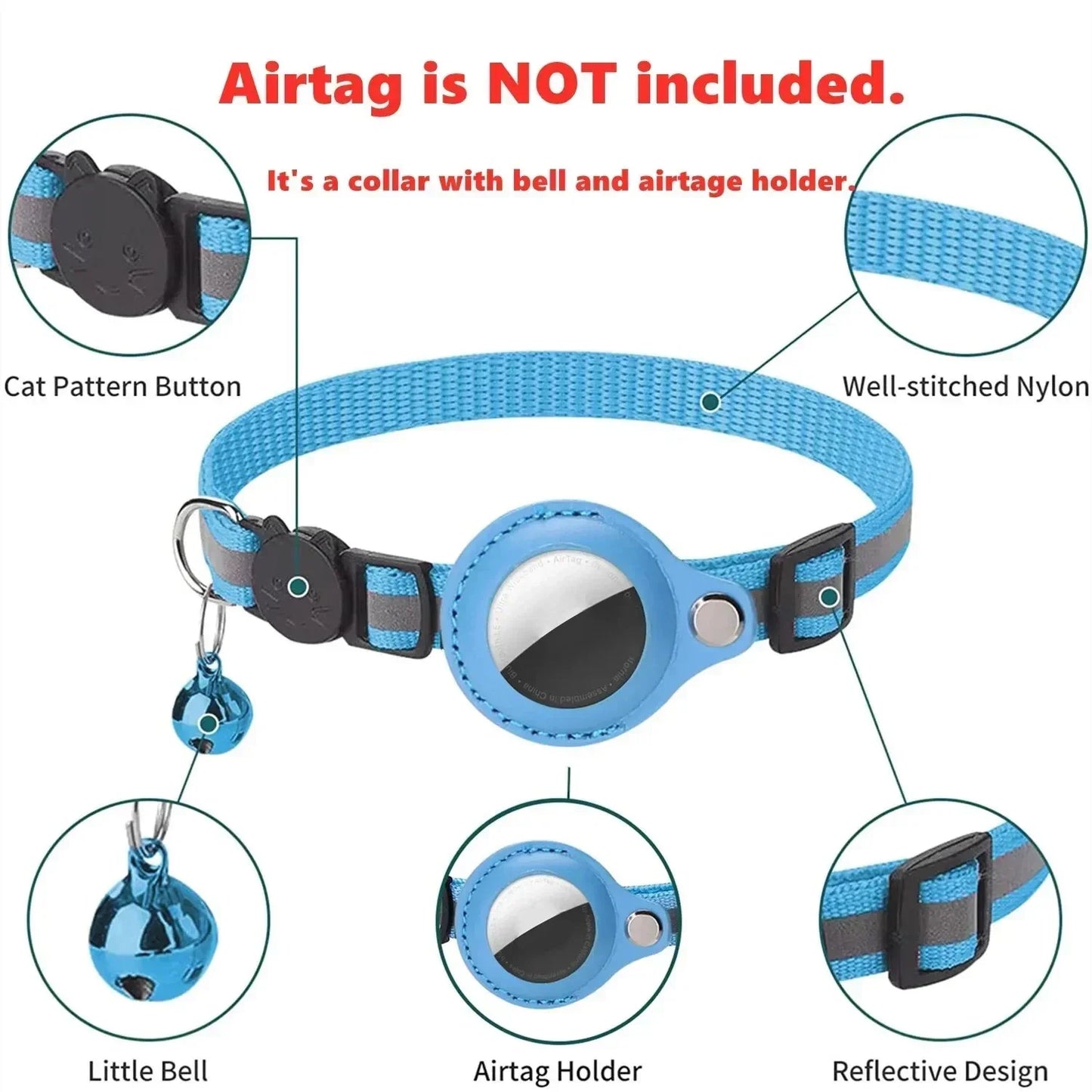 Collier anti-perte réfléchissant pour Apple Airtag avec clochette
